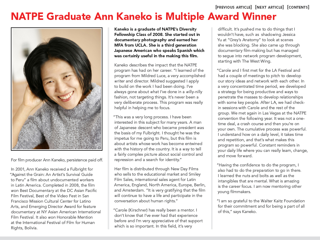 NATPE Graduate Ann Kaneko is Multiple Award Winner